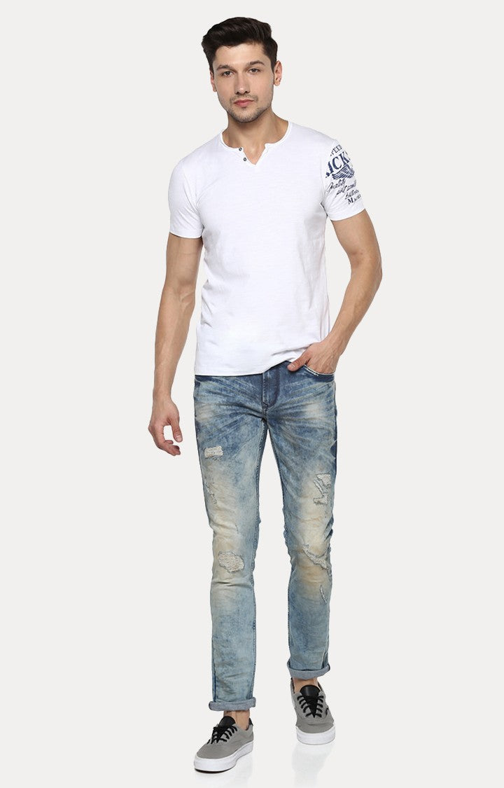 Spykar White Solid Slim Fit Men T-Shirts