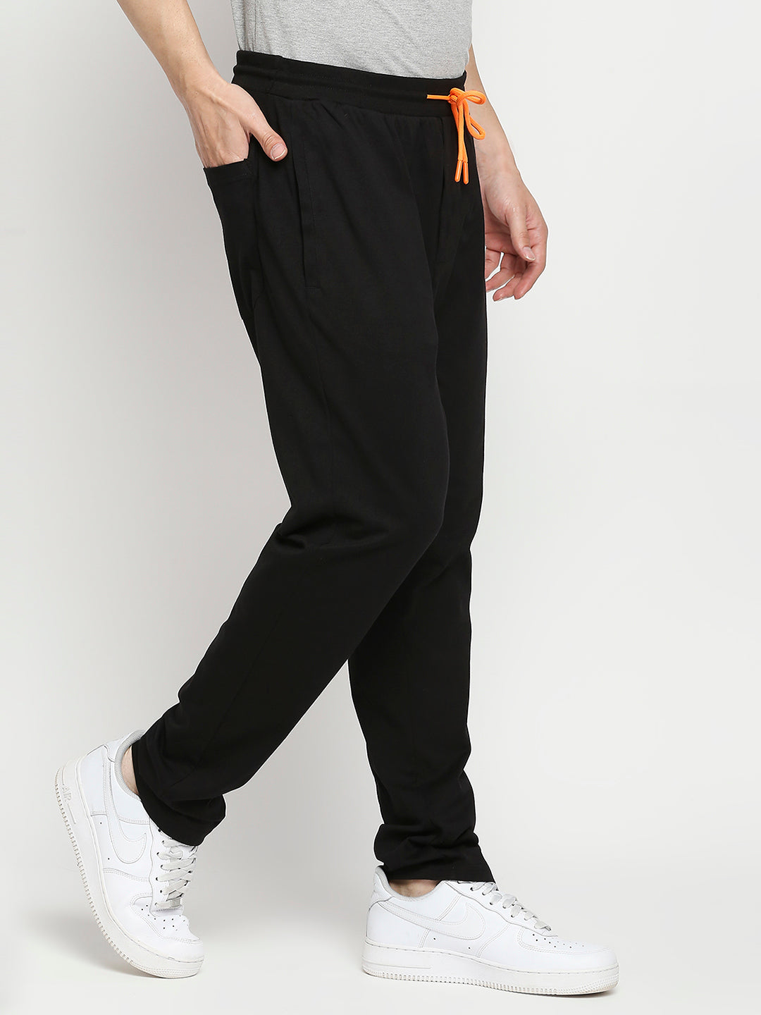 Men Cotton Blend Knitted Black Trackpant- Underjeans by Spykar