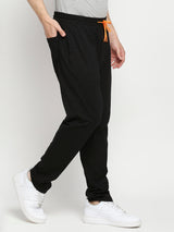 Men Premium Cotton Blend Knitted Black Trackpant- Underjeans By Spykar