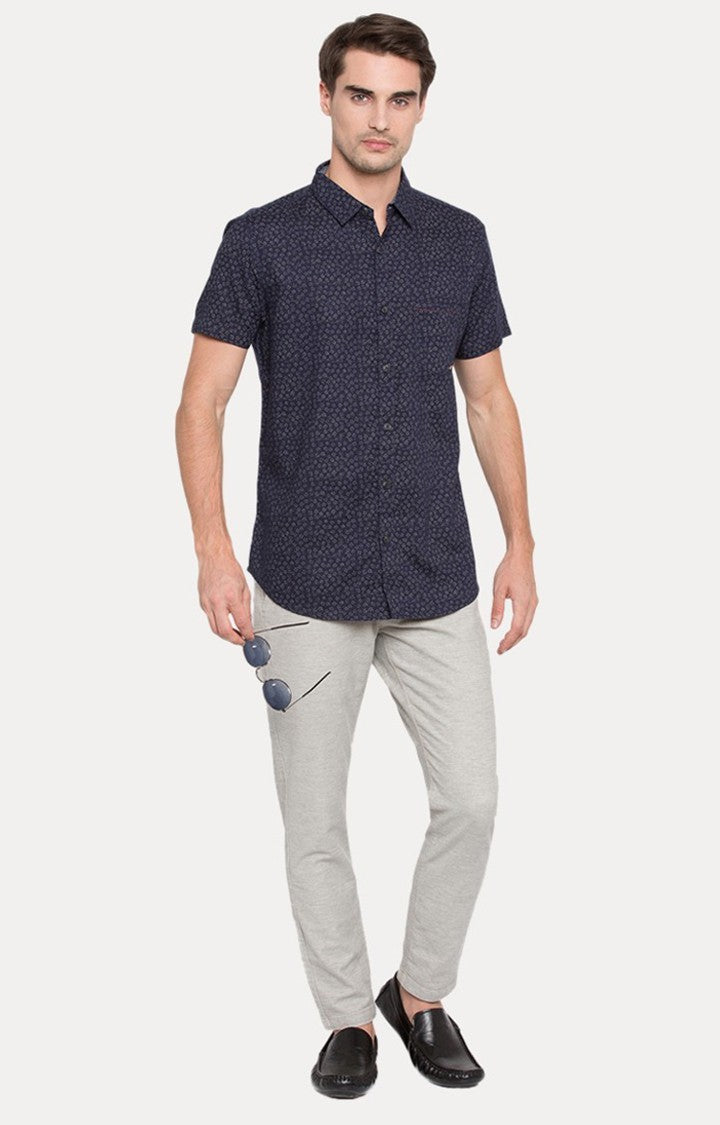 Spykar Men'S Blue Cotton Printed Casual Shirts