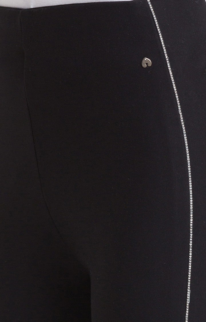 Spykar Black Cotton Regular Fit Trackpants For Women
