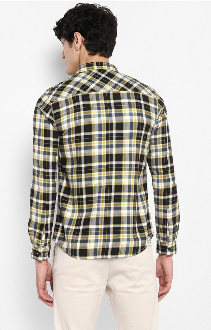 Spykar Men'S Yellow Cotton Checked Casual Shirts