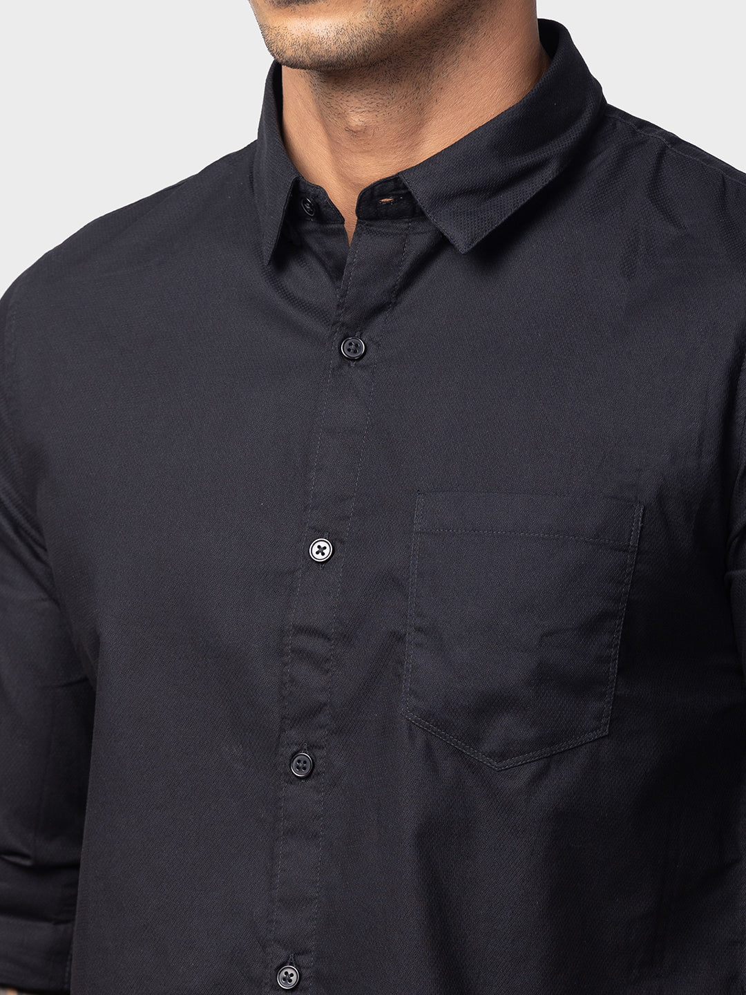 Spykar Men Black Cotton Slim Fit Plain Shirt