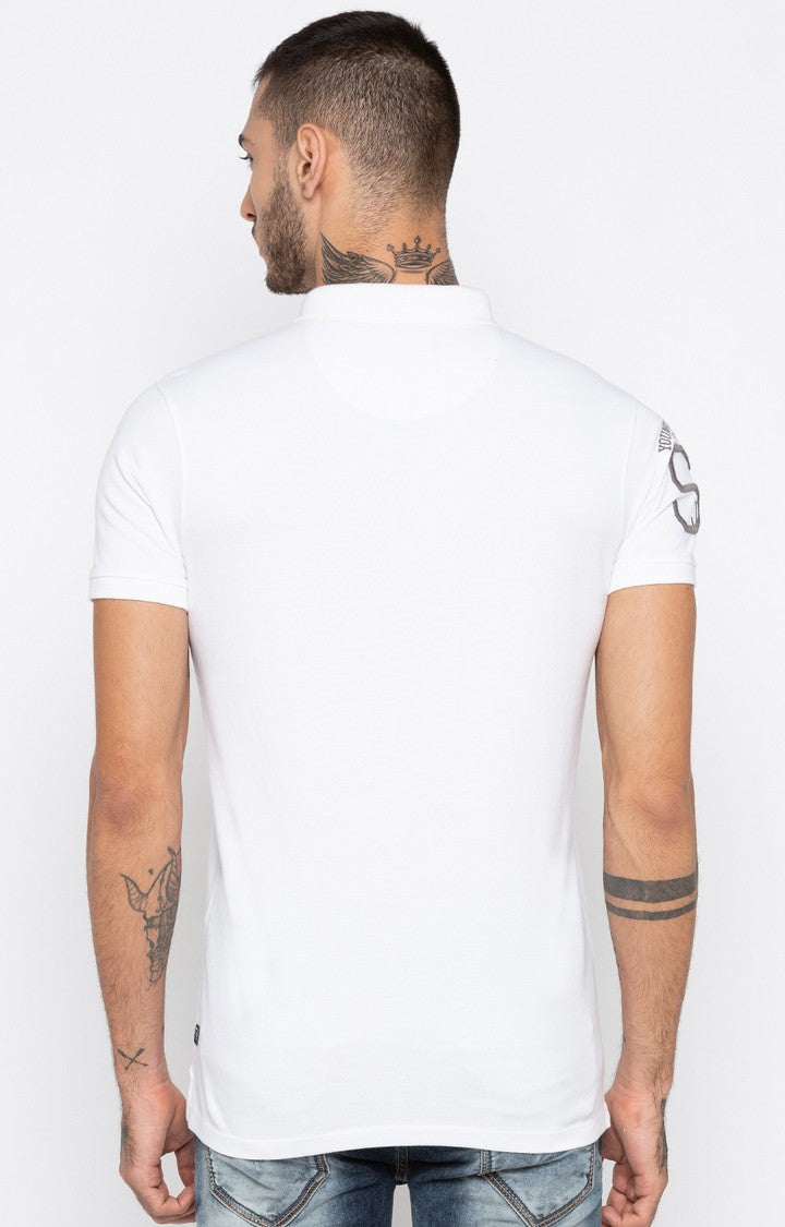 Spykar White Solid Slim Fit Polo T-Shirt