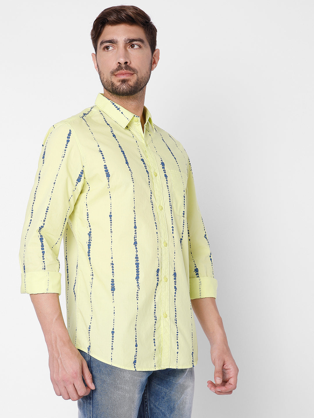 Spykar Slim Fit Men Lime Yellow Cotton Casual Shirts