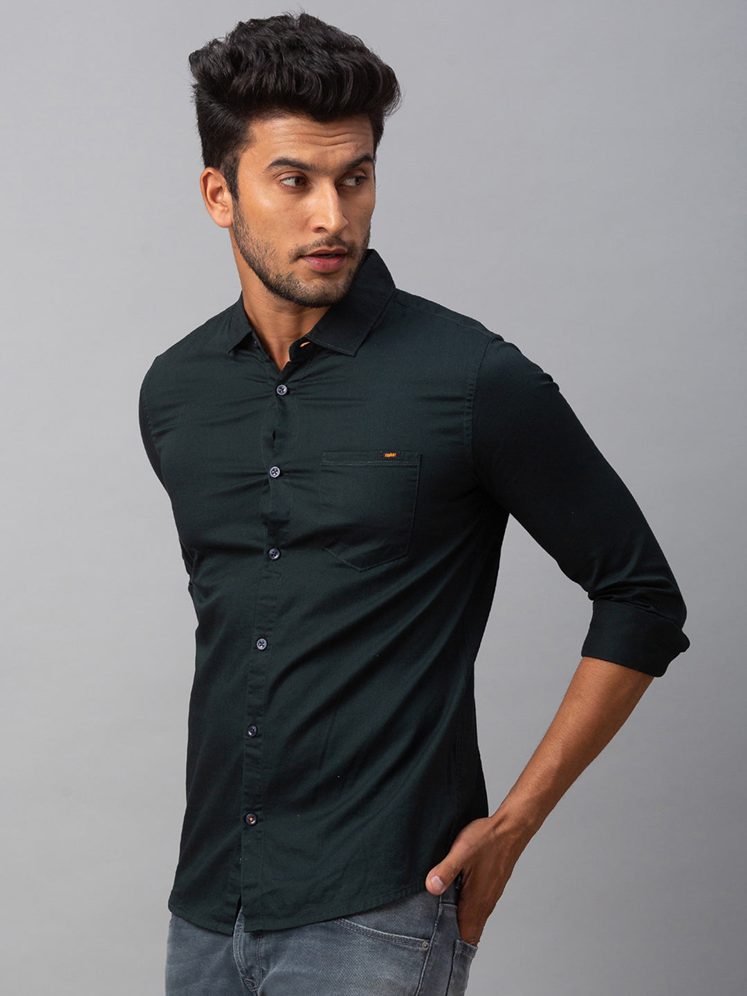 Spykar Men Green Cotton Slim Fit Shirt