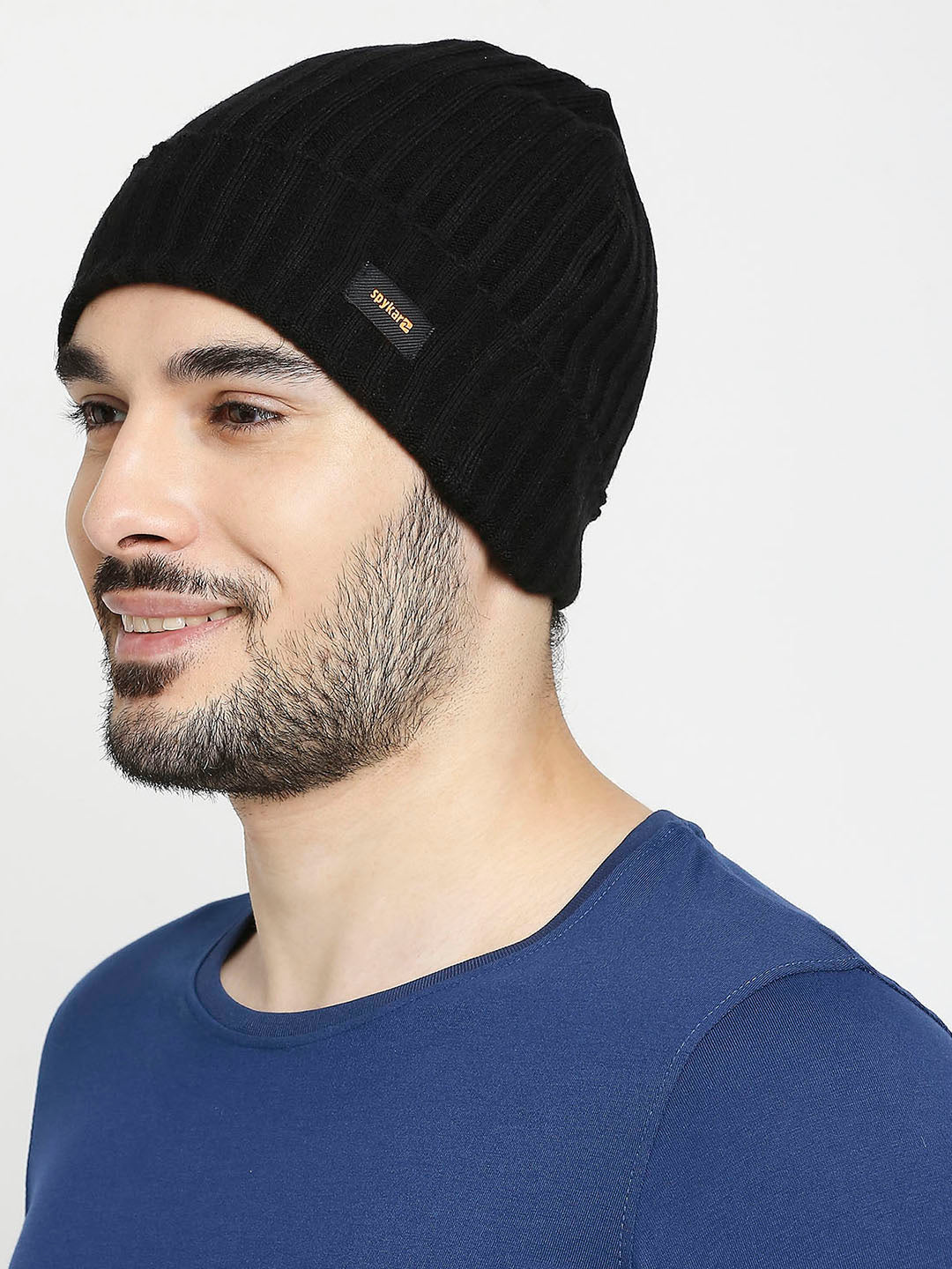 Spykar Black Cotton Beanie Cap