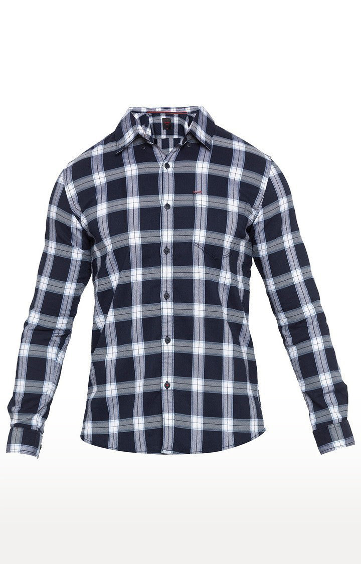 Spykar Men Navy Checked Slim Fit Casual Shirt