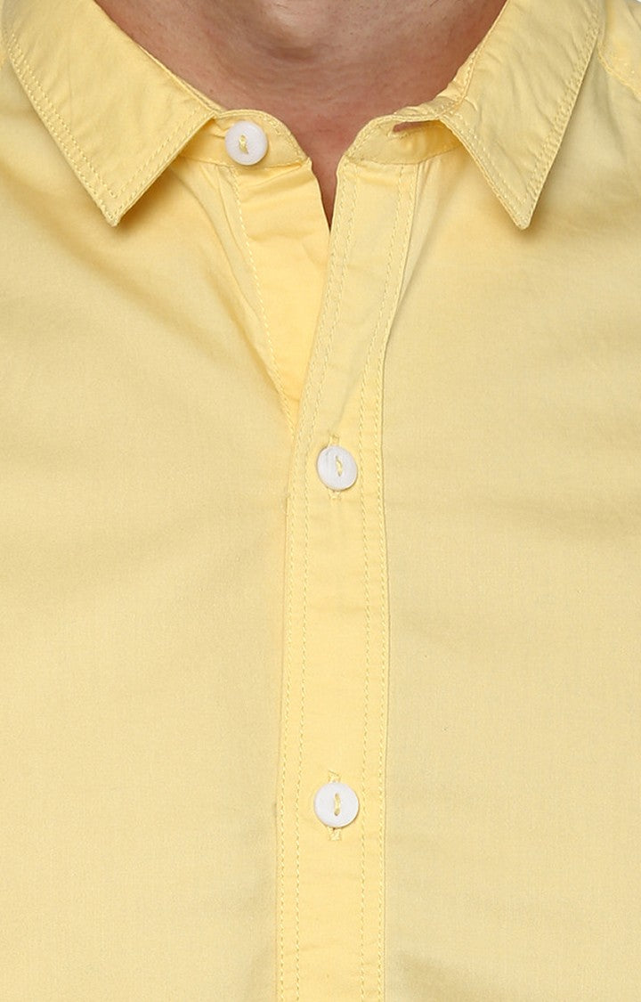 Spykar Men'S Yellow Cotton Solid Casual Shirts