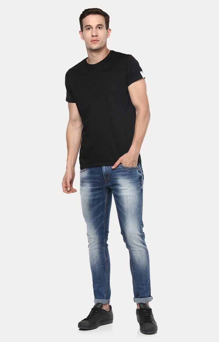 Spykar Black Solid Slim Fit Men T-Shirts