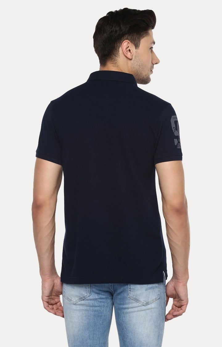 Spykar Blue Solid Slim Fit Polo T-Shirt