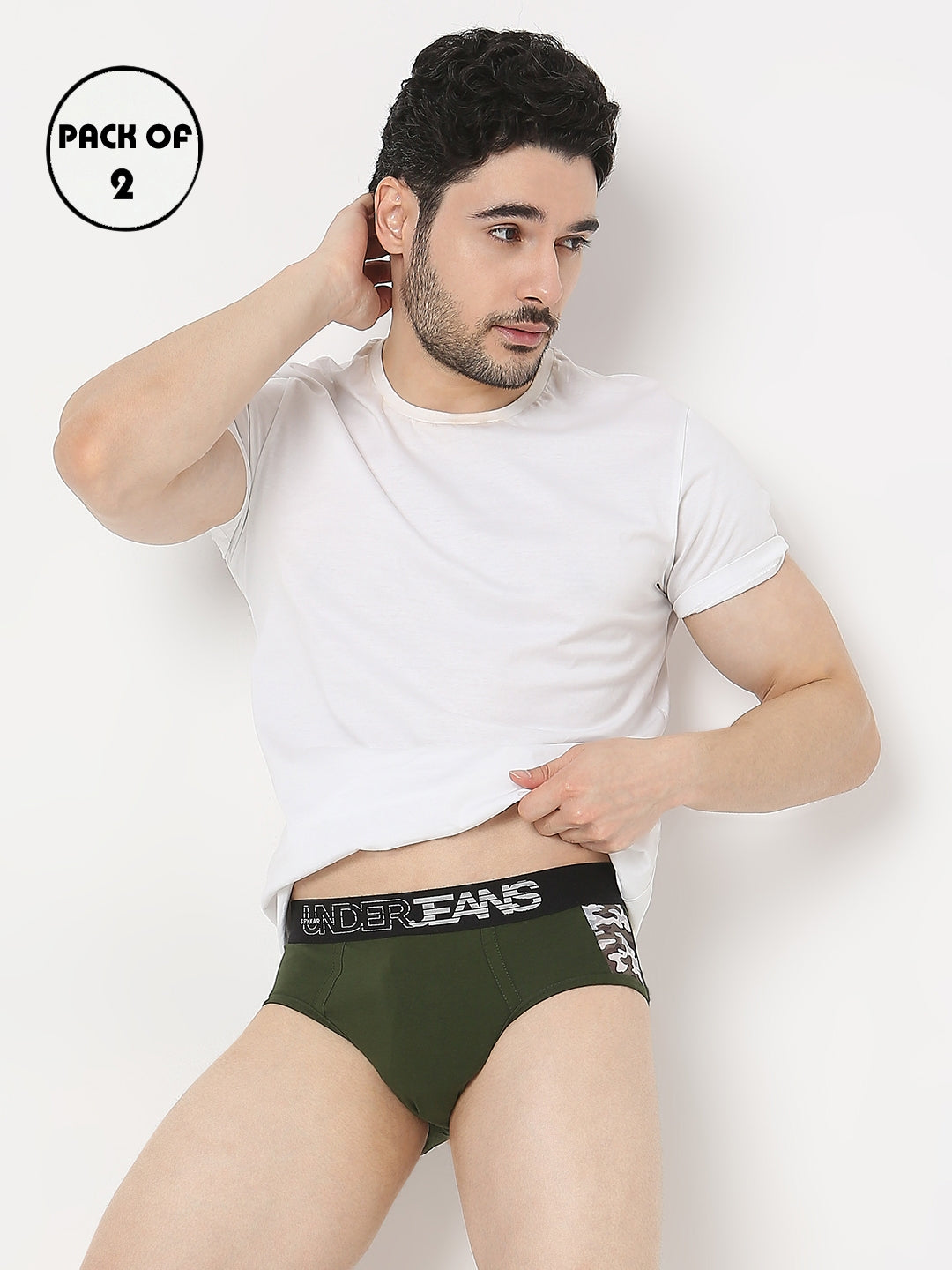 Underjeans by Spykar Men Premium Pack of 2 Grey - Olive Brief