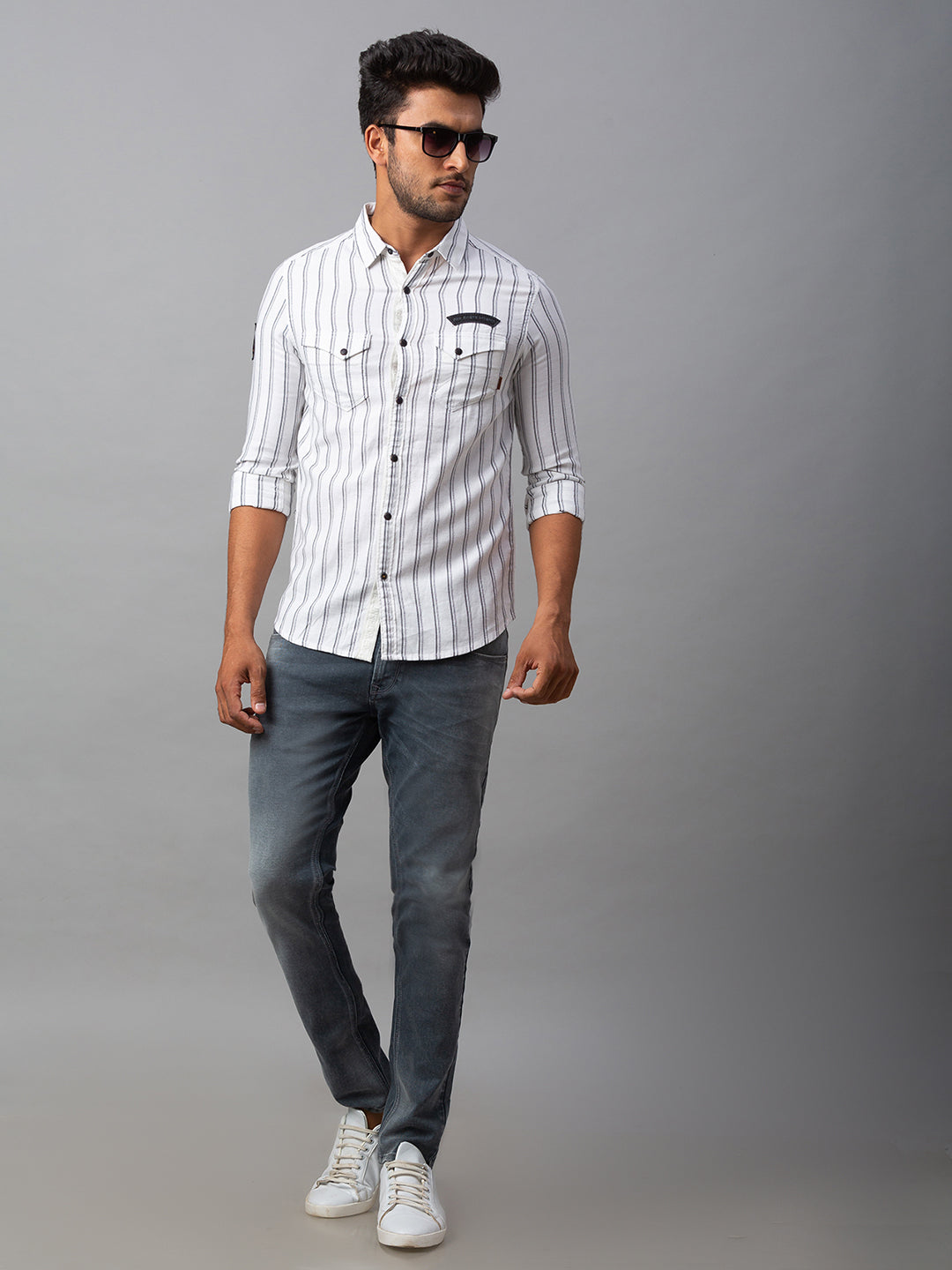 Spykar Men White Cotton Slim Fit Shirt