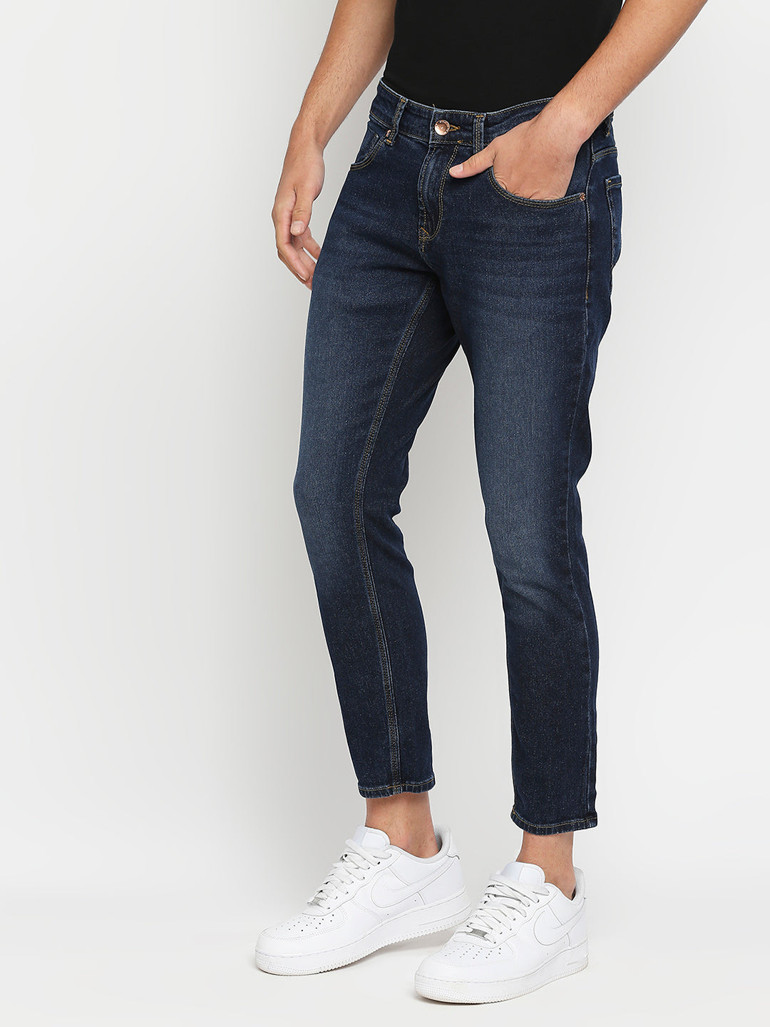 Spykar Blue Cotton Slim Fit Tapered Length Jeans For Men (Kano)