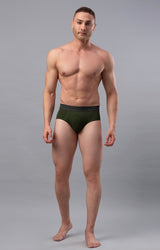 Olive Cotton Brief For Men Premium- Underjeans By Spykar