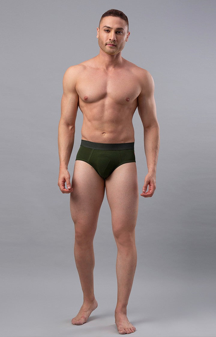 Olive Cotton Brief For Men Premium- Underjeans By Spykar