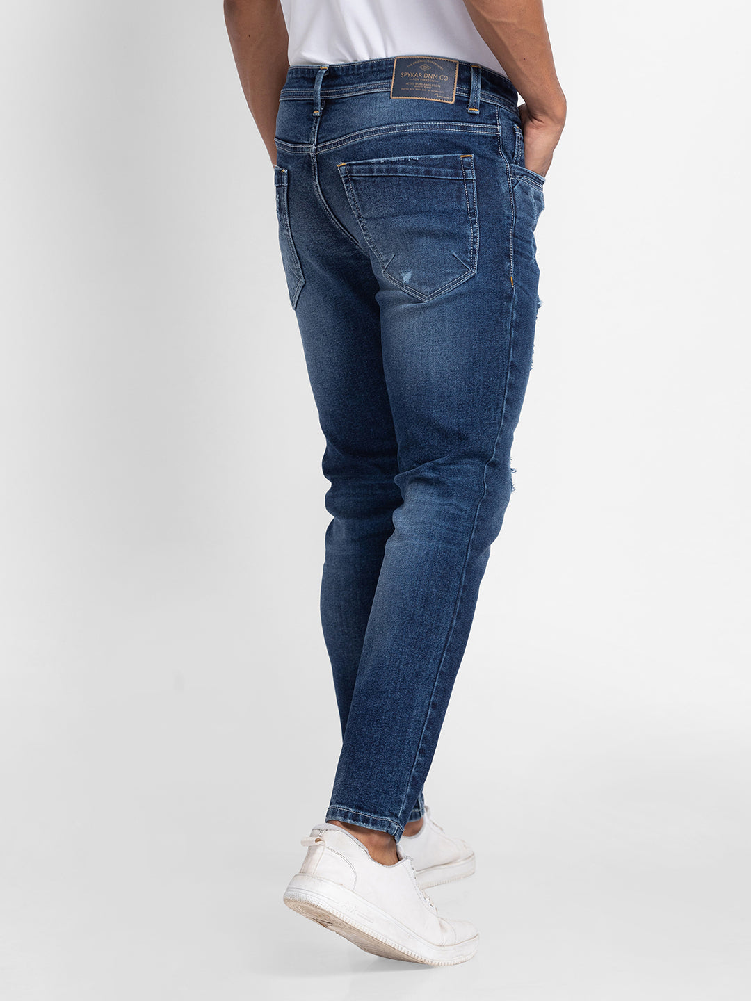 Spykar Dark Blue Cotton Slim Fit Tapered Length Jeans For Men (Kano)