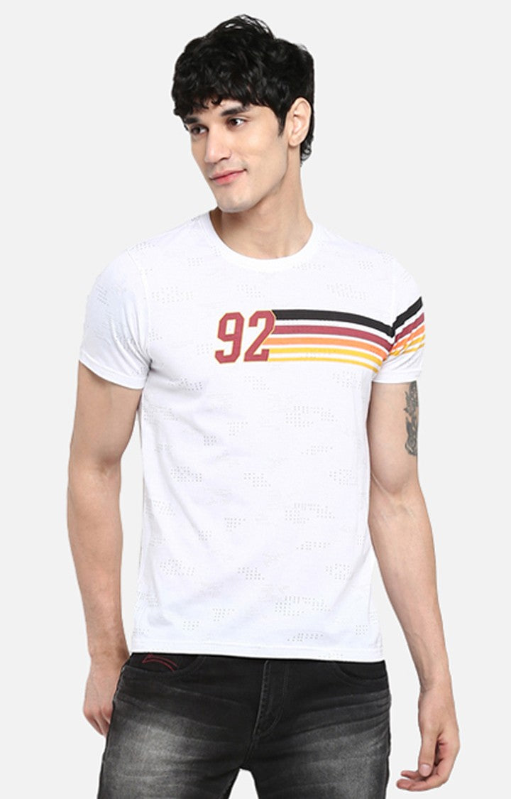 Spykar White Printed Slim Fit Men T-Shirts