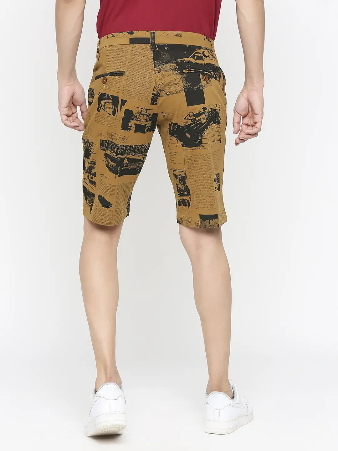 Spykar Men Khaki Cotton Slim Fit Printed Shorts