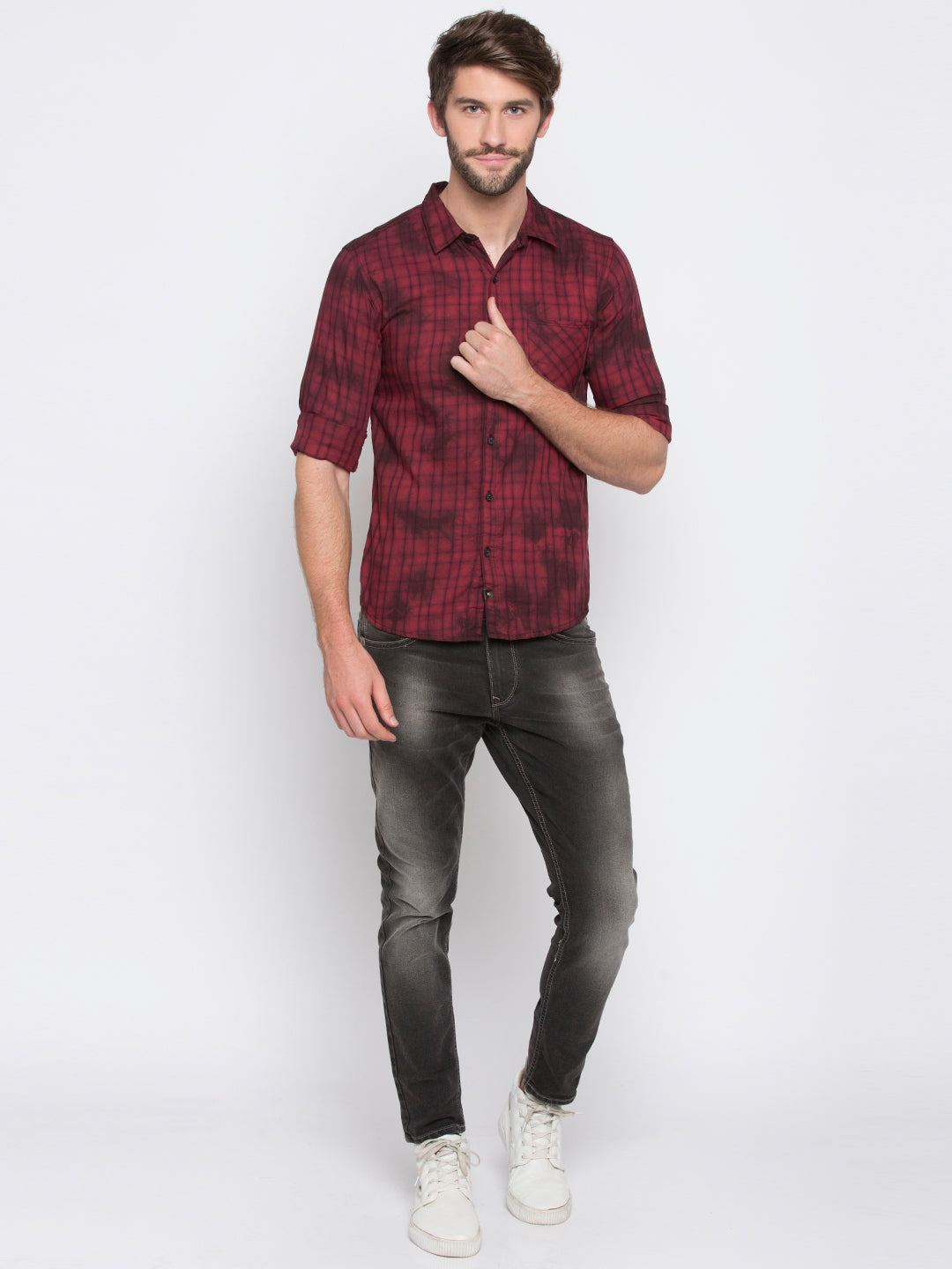 Spykar Men Red Printed Slim Fit Casual Shirt