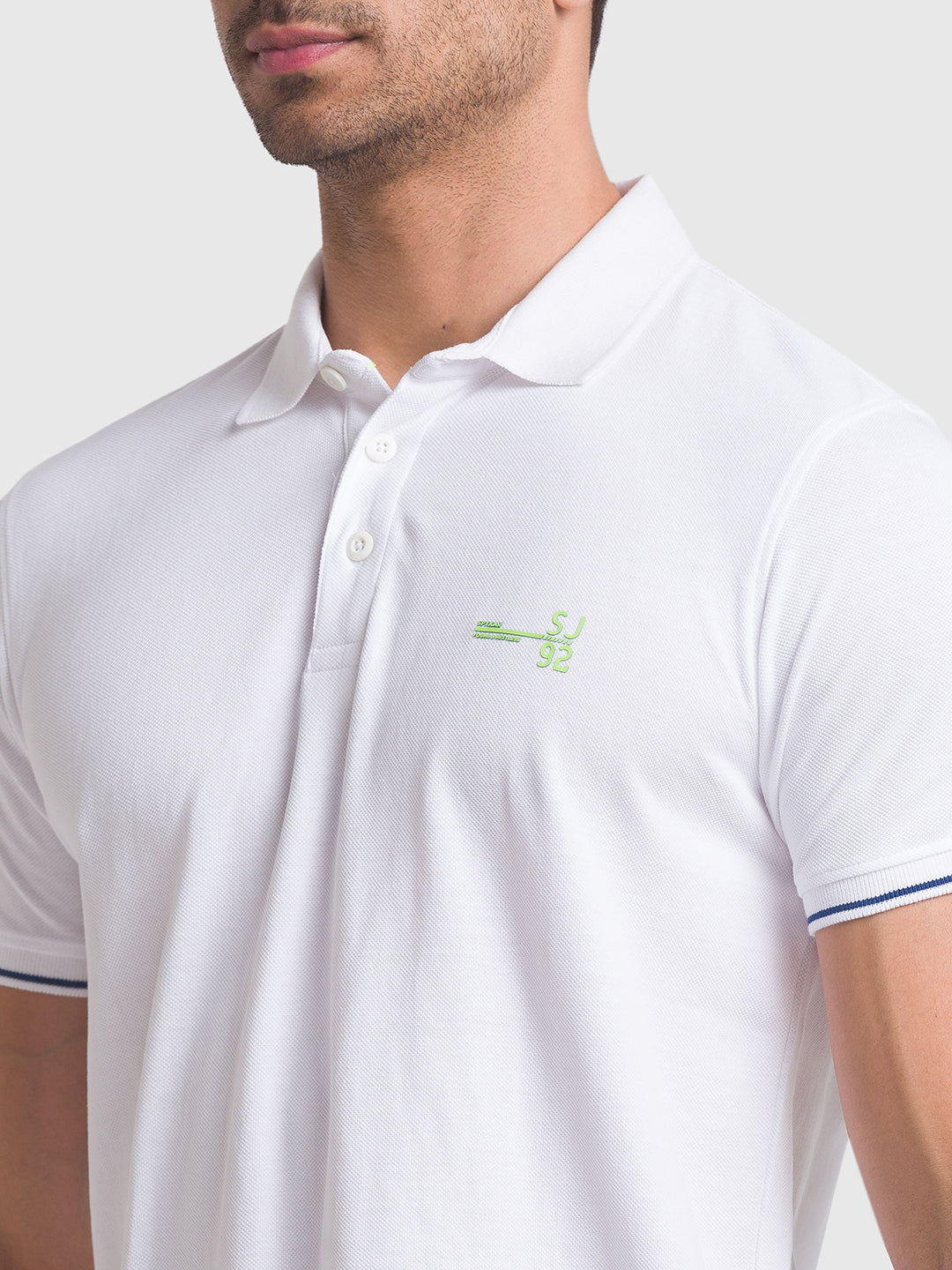 Spykar White Cotton Half Sleeve Plain Casual Polo T-Shirt For Men