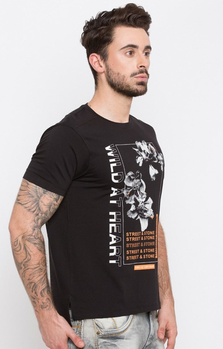 Spykar Brown Printed Slim Fit Men T-Shirts