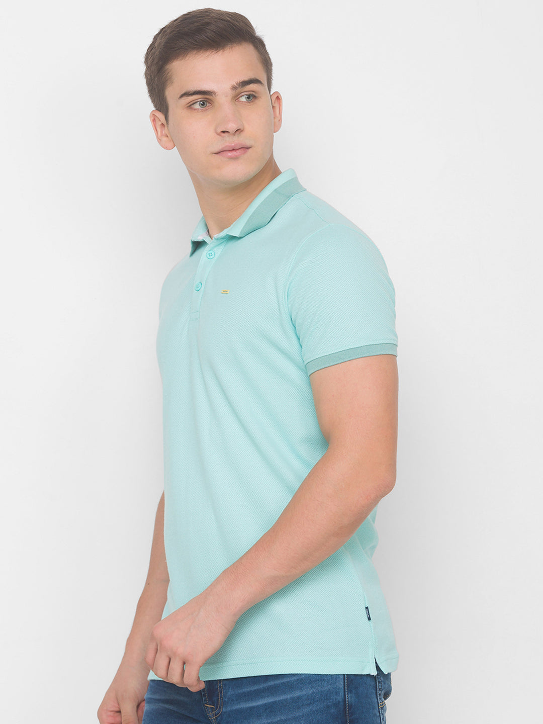 Spykar Men Blue Cotton Blend Slim Fit Polo T-Shirt