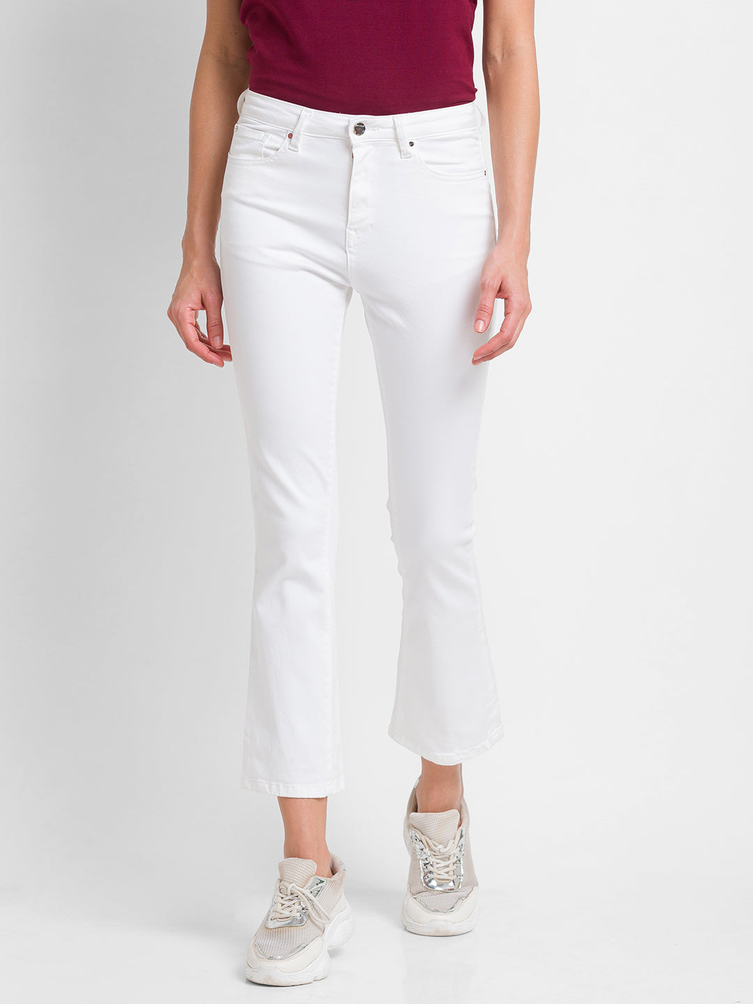 Spykar White Lycra Flare Fit Ankle Length Jeans For Women (Elissa)