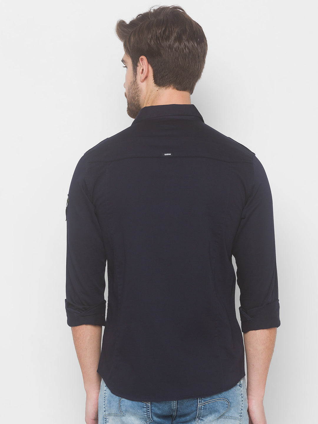 Spykar Men Navy Blue Cotton Shirts (Slim)