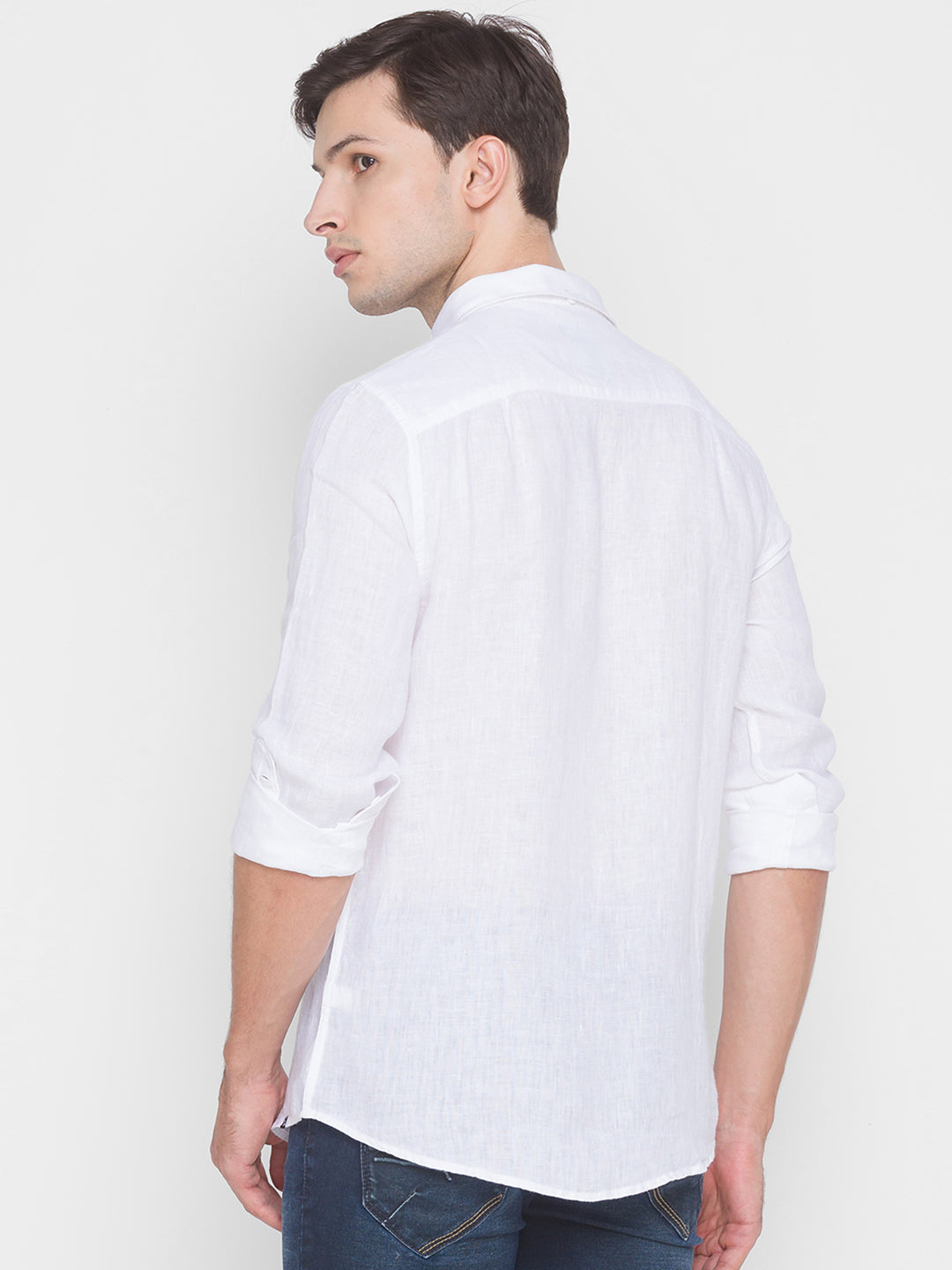 Spykar Slim Fit White Cotton Men Shirt