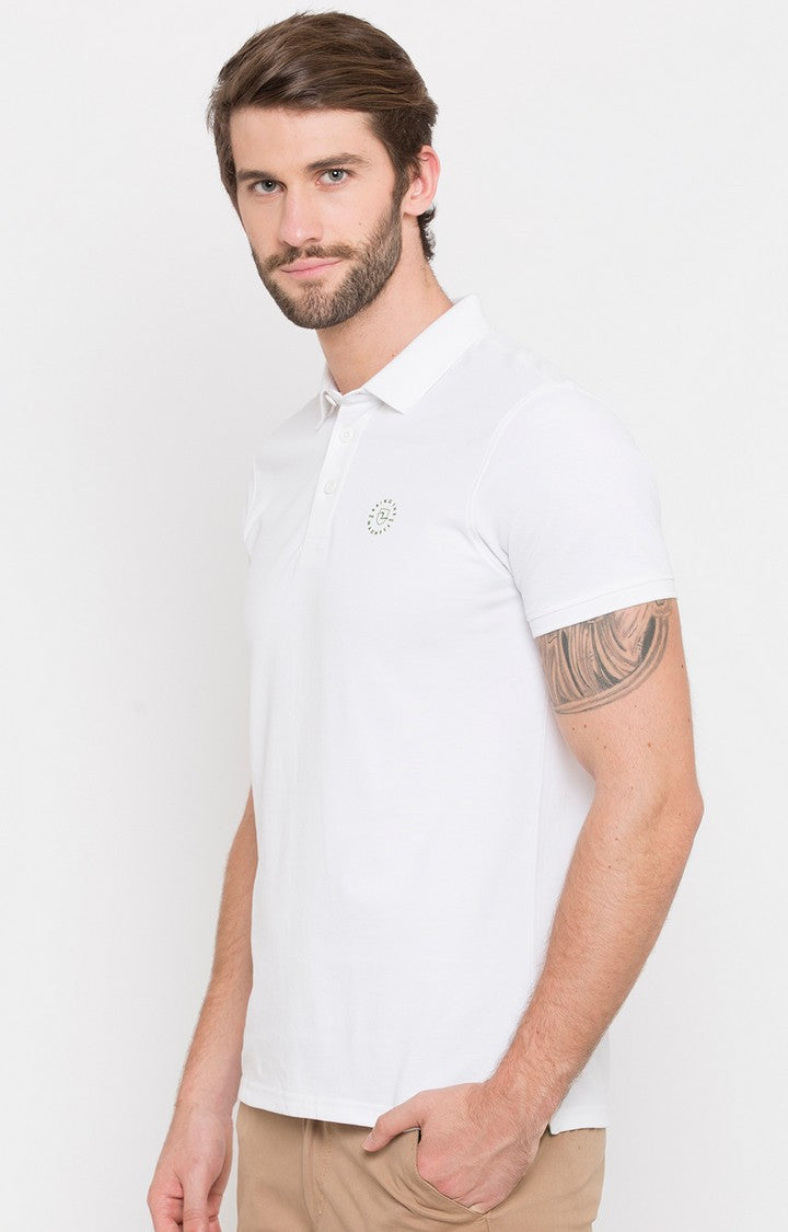 Spykar White Solid Slim Fit Polo T-Shirt