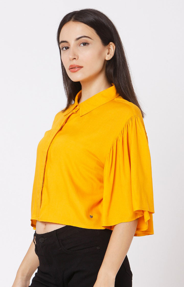 Spykar Slim Fit Mustard Yellow Cotton Women Shirt