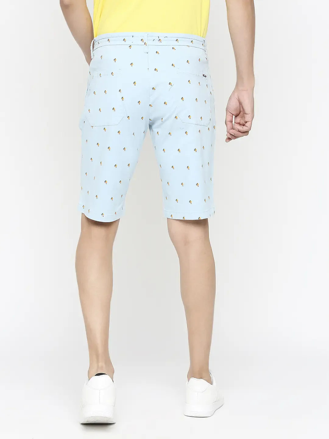 Spykar Men Sky Blue Cotton Slim Fit Printed Shorts