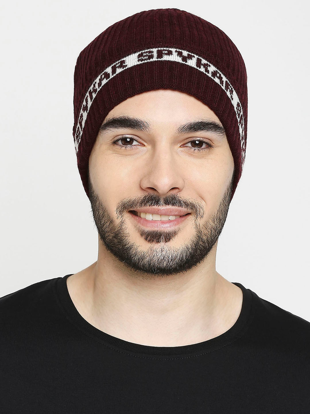 Spykar Wine Cotton Beanie Cap