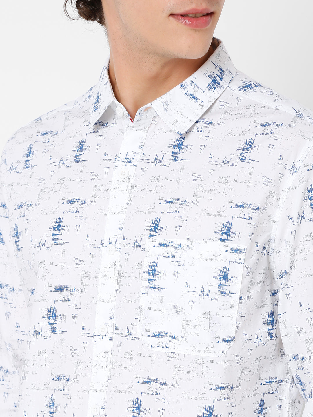 Spykar White Cotton Full Sleeve Printed Shirt For Men