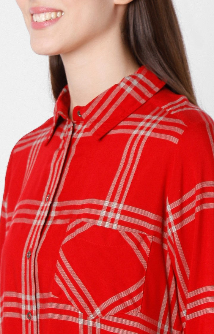 Spykar Regular Fit Red Viscose Women Shirts