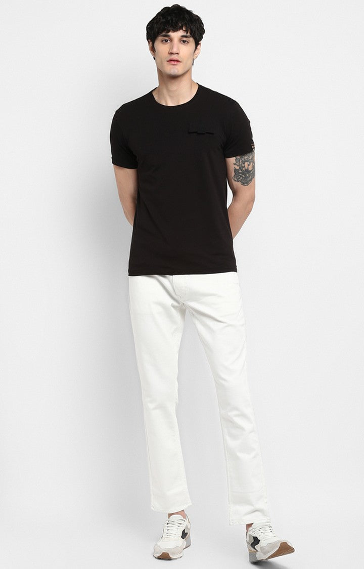 Spykar Black Solid Slim Fit Men T-Shirts