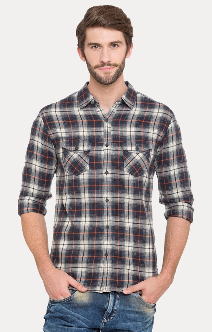 Spykar Men'S Blue Cotton Checked Casual Shirts