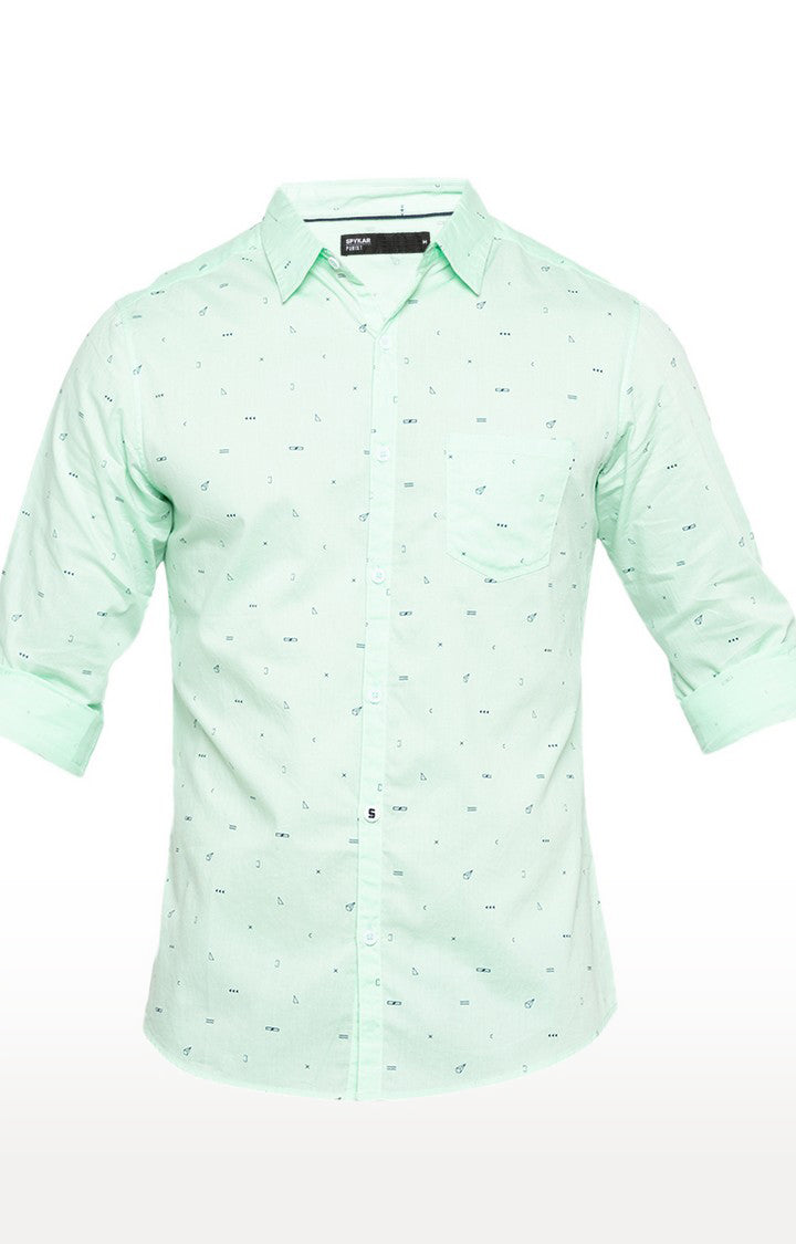 Spykar Men'S Green Cotton Printed Casual Shirts