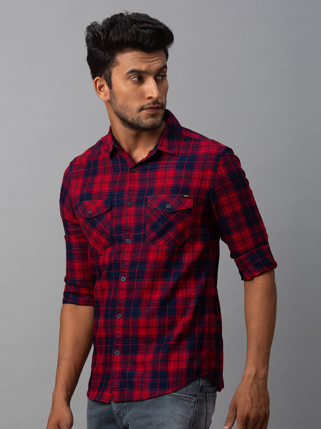 Spykar Men Red Cotton Slim Fit Shirt