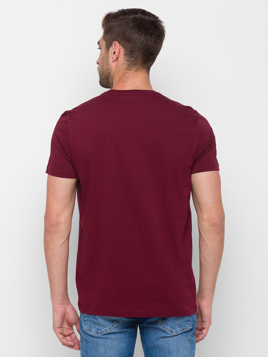 Spykar Men Purple Cotton Slim Fit Round Neck T-Shirt