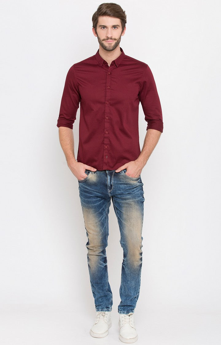 Spykar Men'S Red Cotton Solid Casual Shirts