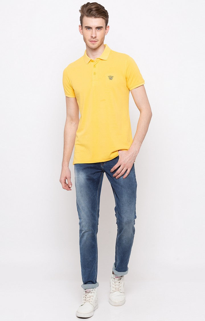 Spykar Yellow Solid Slim Fit Polo T-Shirt