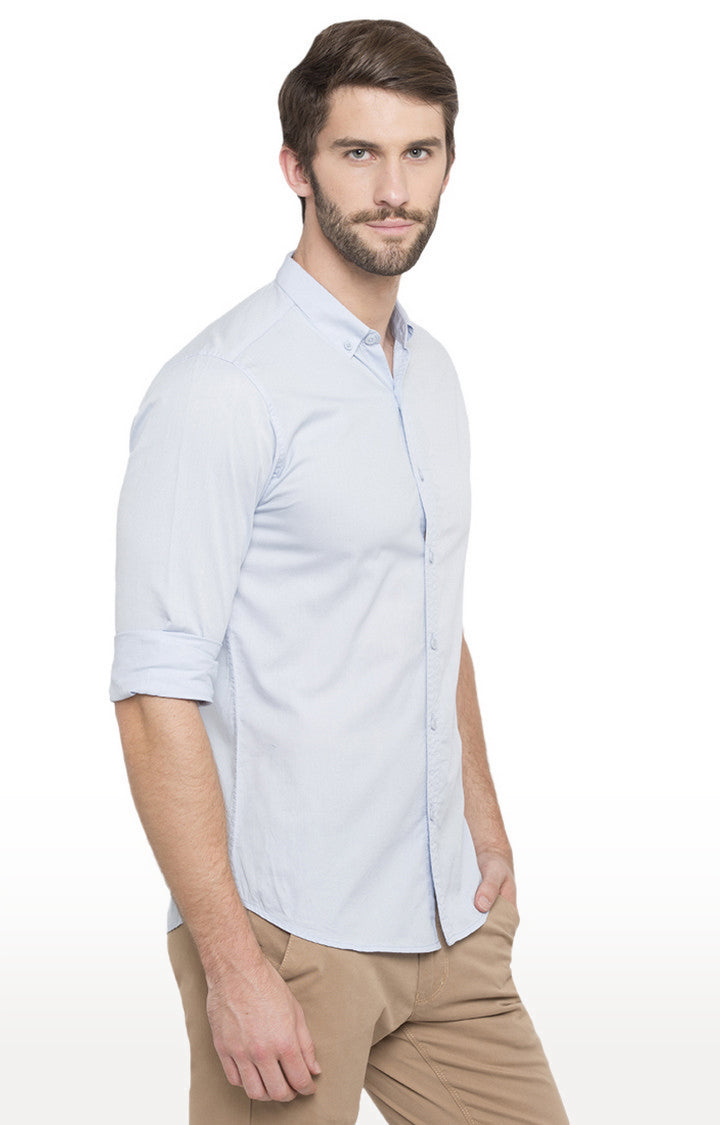 Spykar Men'S Blue Cotton Solid Casual Shirts