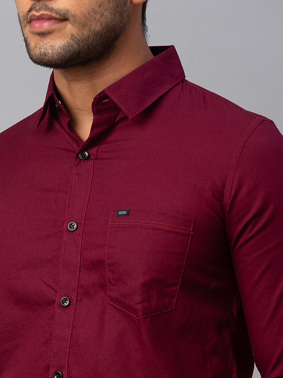 Spykar Men Red Cotton Slim Fit Shirt