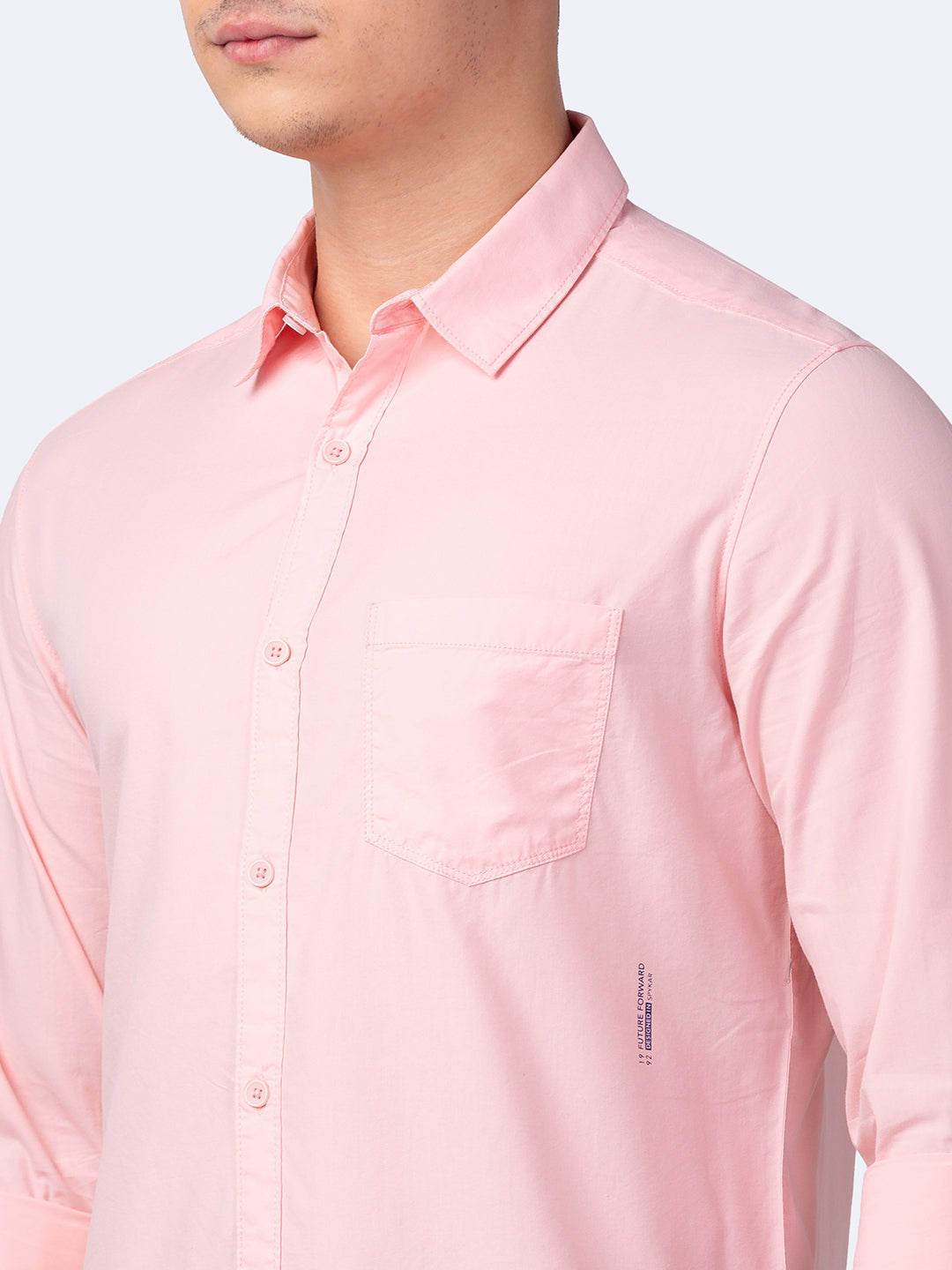 Spykar Men Dusty Pink Cotton Slim Fit Plain Shirt