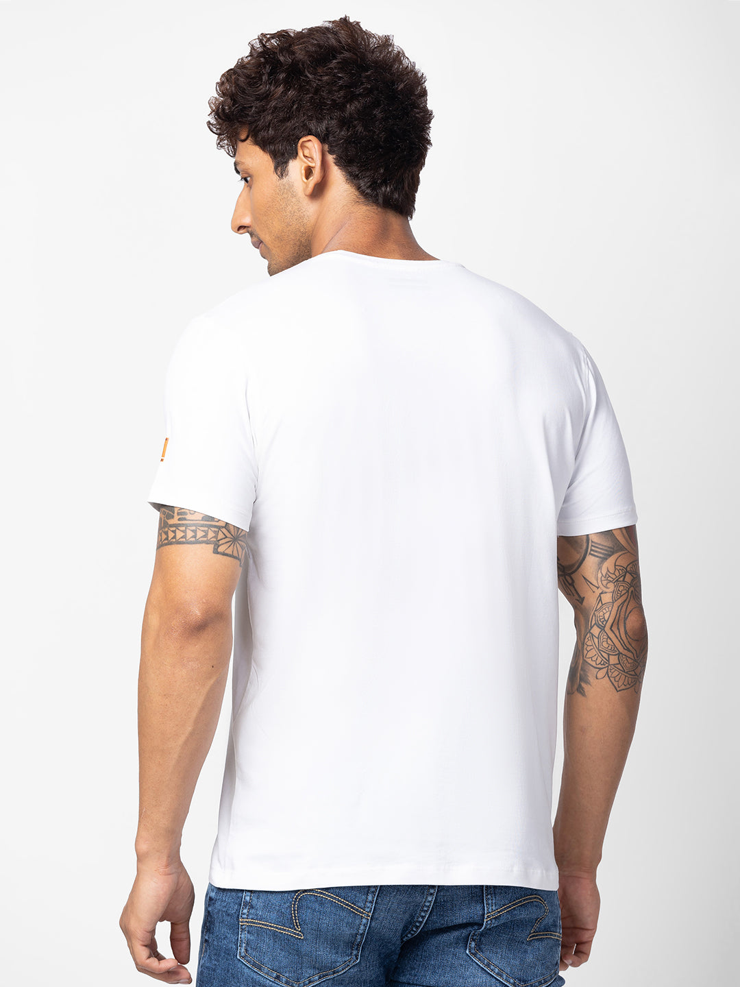 Spykar Men White Cotton Regular Fit Half Sleeve Printed T-Shirt