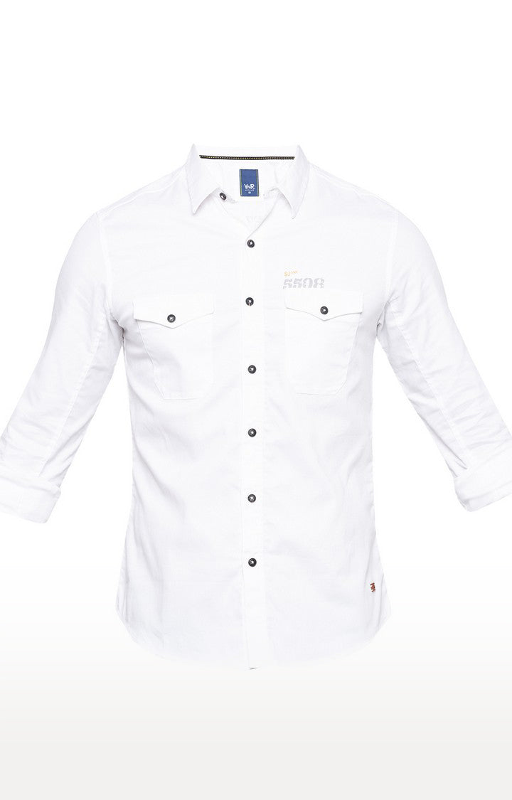 Spykar Men'S White Cotton Solid Casual Shirts