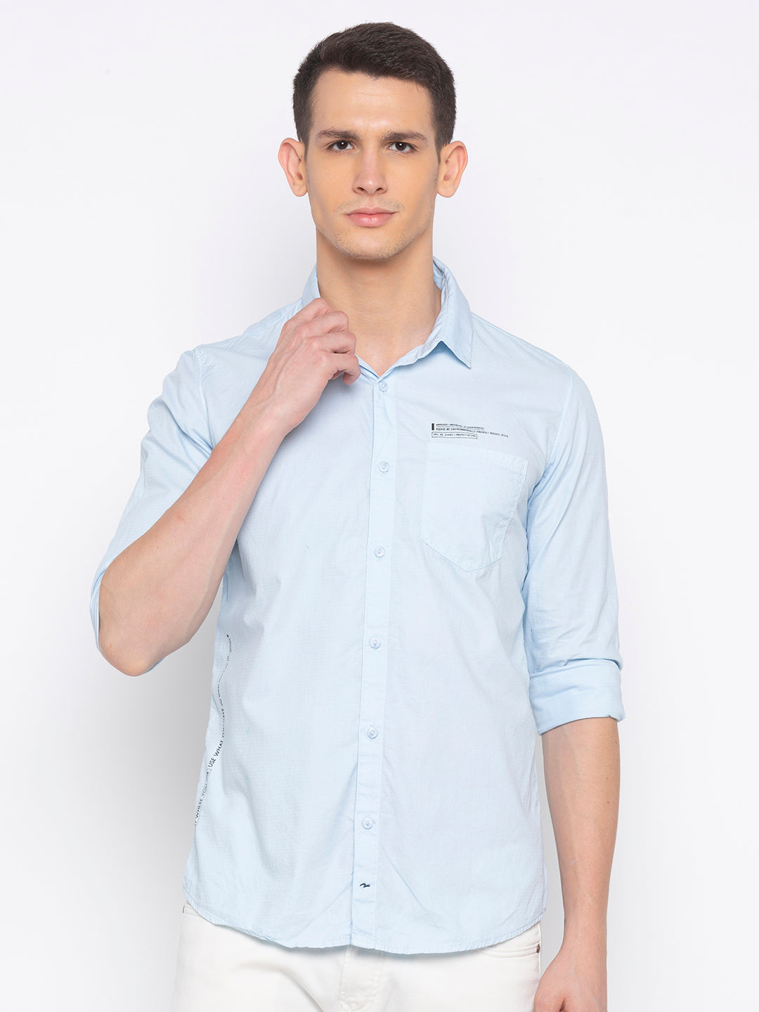 Spykar Men Sky Blue Solid Slim Fit Casual Shirt