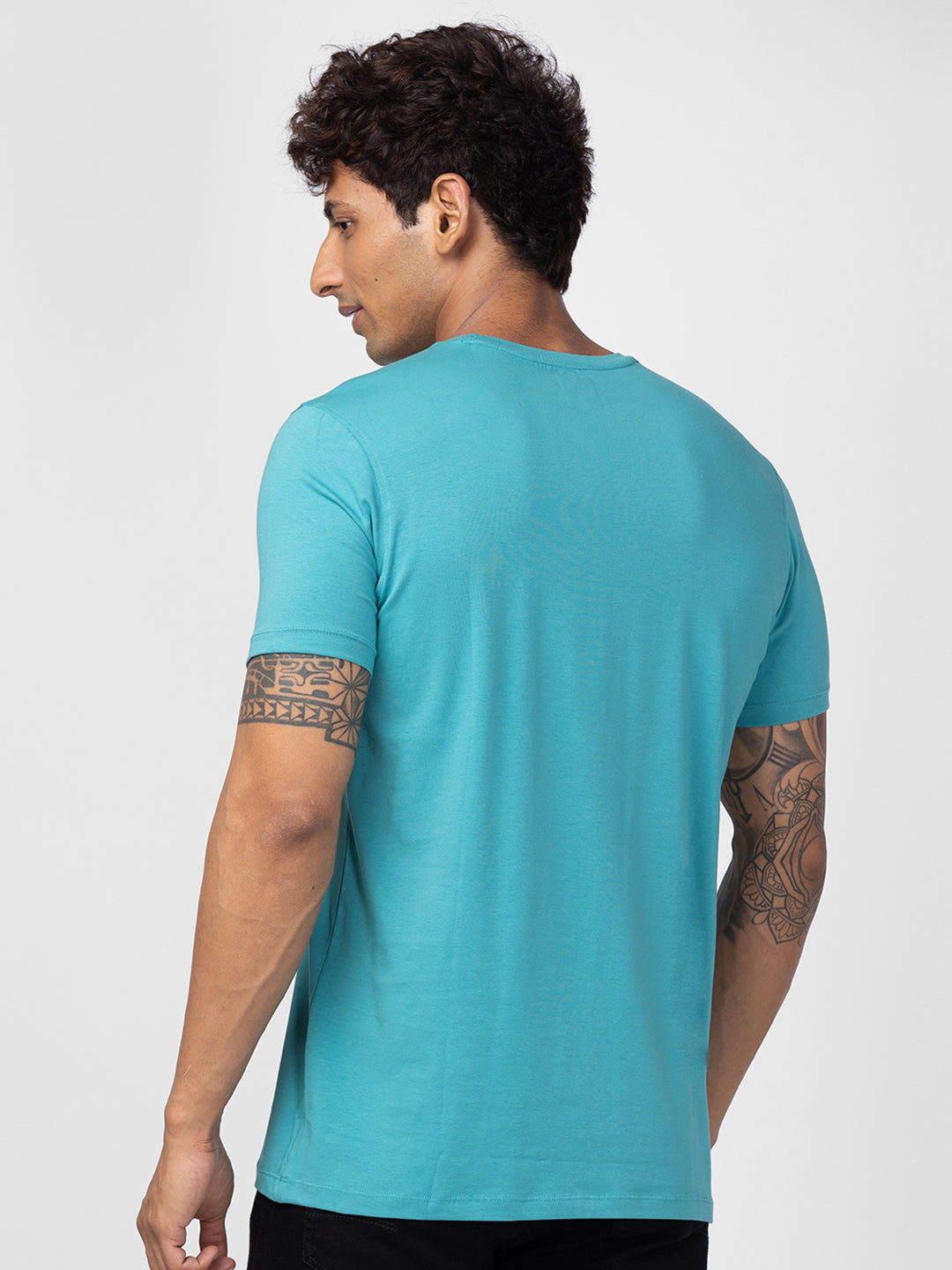 Spykar Men Dusty Turquoise Cotton Regular Fit Half Sleeve Printed T-Shirt